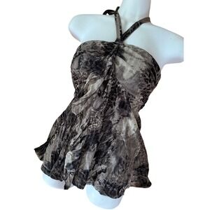 Y2K 2000s style Express Grey Metallic Halter Top Ruffle Blouse